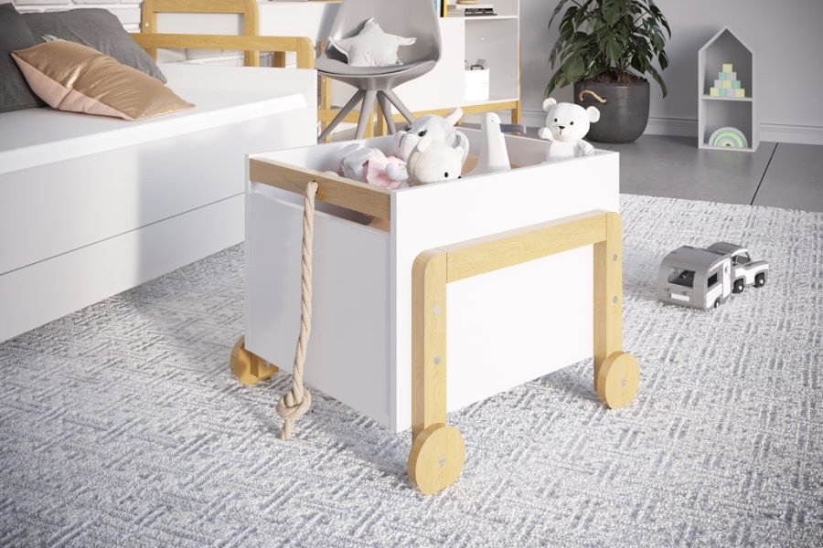 Victor opbevaringskasse, m. hjul - hvid laminat og natur eg