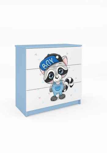 Babydreams brnekommode med en vaskebjrn, m. 3 skuffer - hvid og bl laminat