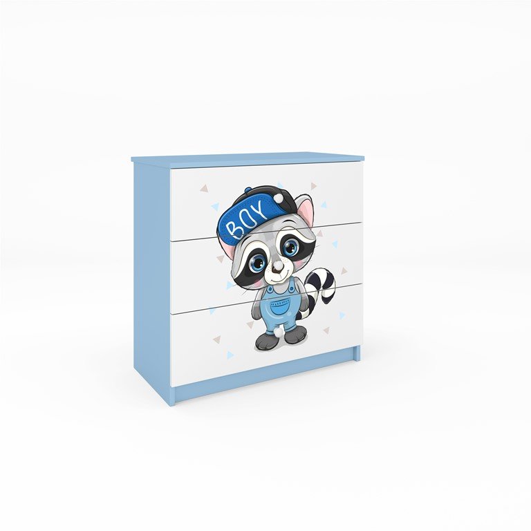 Babydreams brnekommode med en vaskebjrn, m. 3 skuffer - hvid og bl laminat