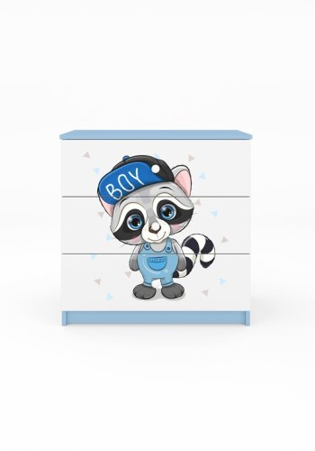 Babydreams brnekommode med en vaskebjrn, m. 3 skuffer - hvid og bl laminat