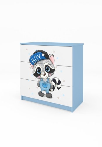 Babydreams brnekommode med en vaskebjrn, m. 3 skuffer - hvid og bl laminat