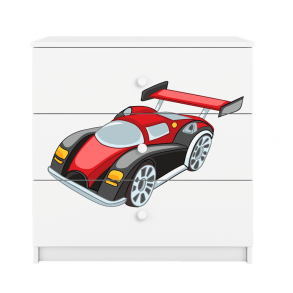 Babydreams brnekommode med racerbil, m. 3 skuffer - hvid laminat