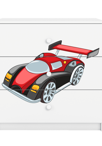 Babydreams brnekommode med racerbil, m. 3 skuffer - hvid laminat