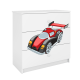 Babydreams brnekommode med racerbil, m. 3 skuffer - hvid laminat