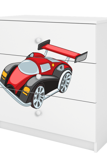 Babydreams brnekommode med racerbil, m. 3 skuffer - hvid laminat