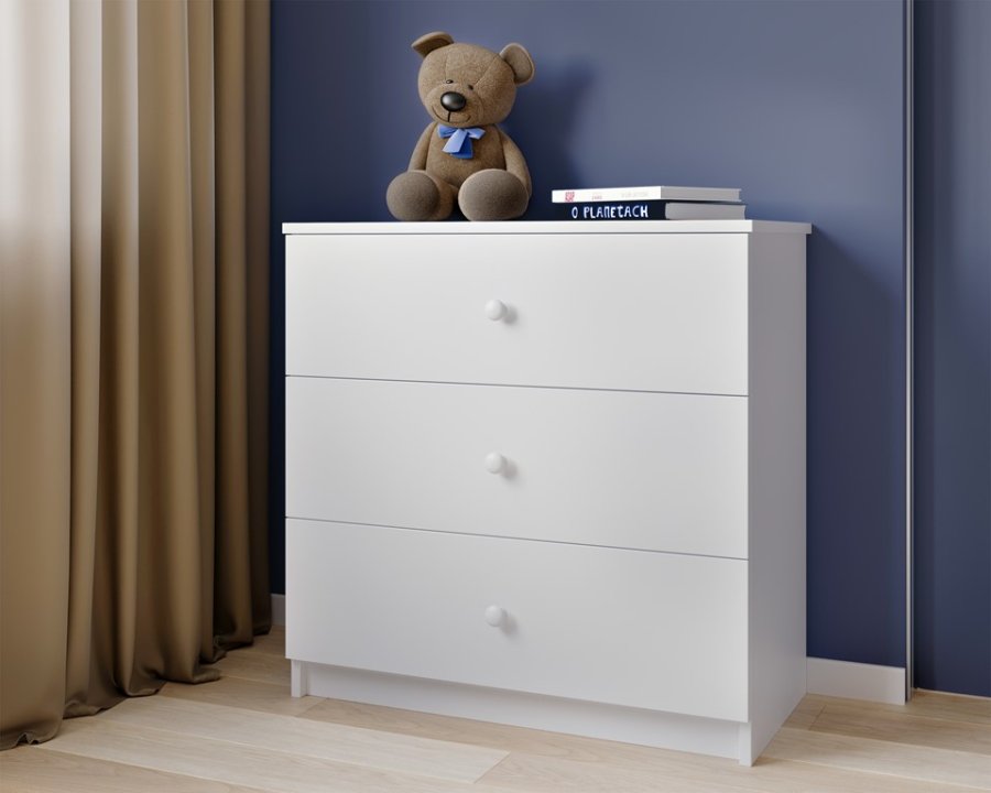 Babydreams brnekommode, m. 3 skuffer - hvid laminat