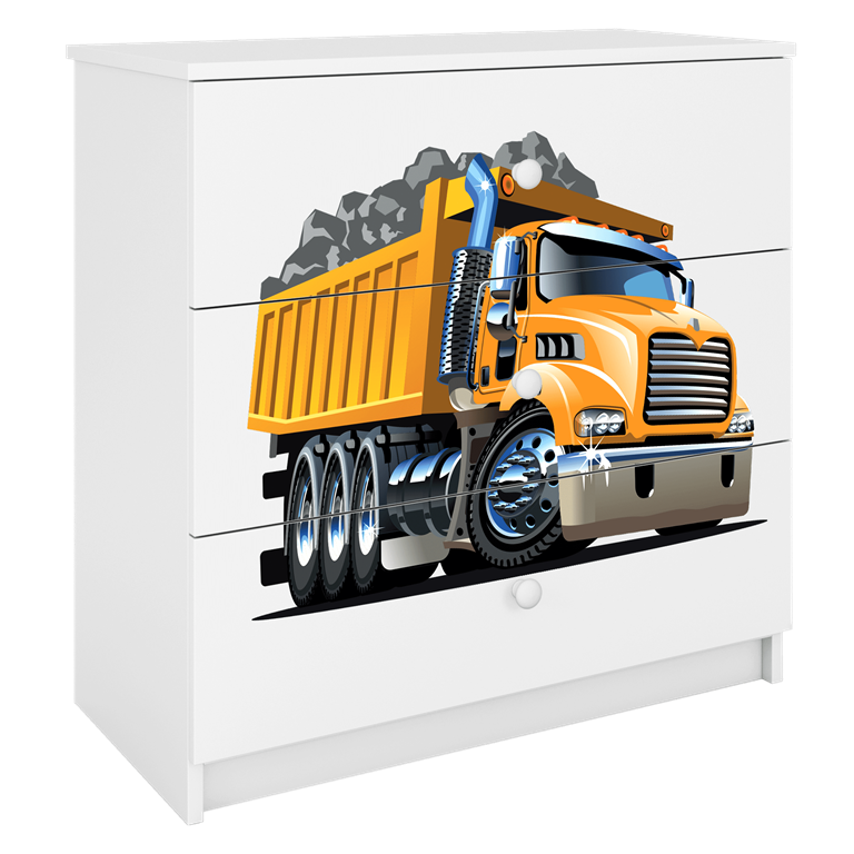 Babydreams brnekommode med lastbil, m. 3 skuffer - hvid laminat