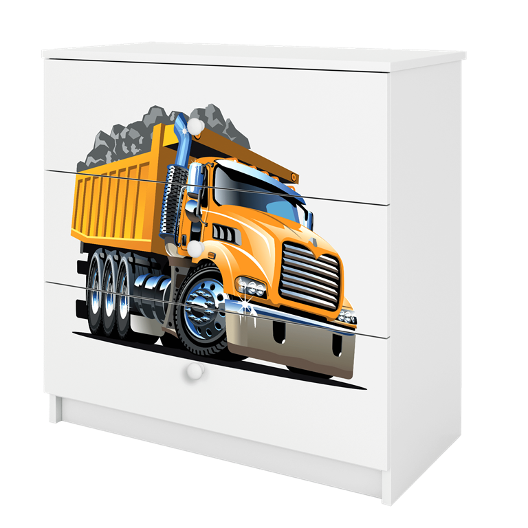 Babydreams brnekommode med lastbil, m. 3 skuffer - hvid laminat