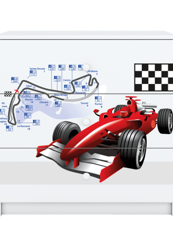 Babydreams brnekommode med racerbil, m. 3 skuffer - hvid laminat