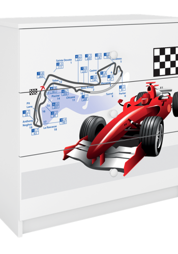 Babydreams brnekommode med racerbil, m. 3 skuffer - hvid laminat