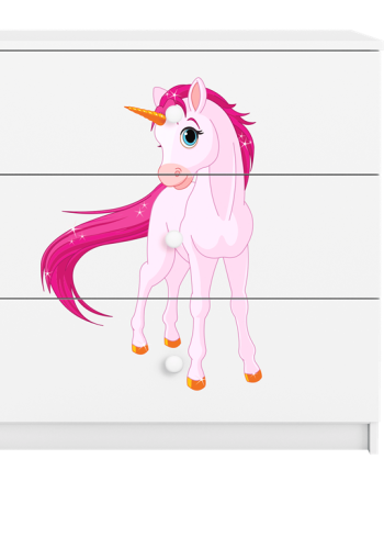 Babydreams brnekommode med enhjrning, m. 3 skuffer - hvid laminat