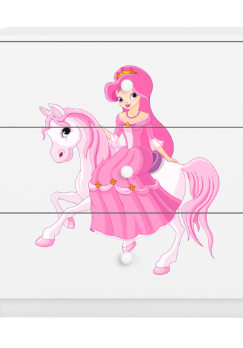 Babydreams brnekommode med prinsesse p hest, m. 3 skuffer - hvid laminat