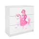Babydreams brnekommode med prinsesse p hest, m. 3 skuffer - hvid laminat