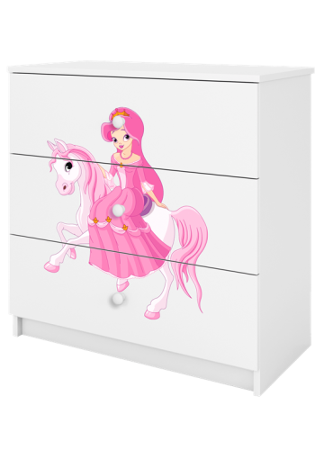Babydreams brnekommode med prinsesse p hest, m. 3 skuffer - hvid laminat