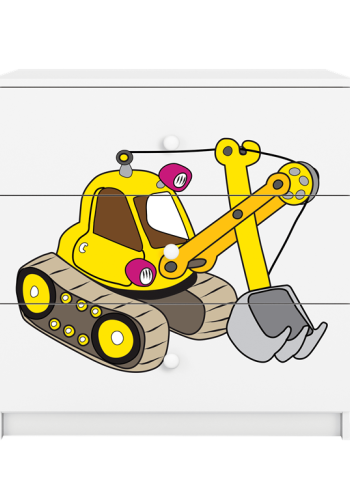 Babydreams brnekommode med gravemaskine, m. 3 skuffer - hvid laminat