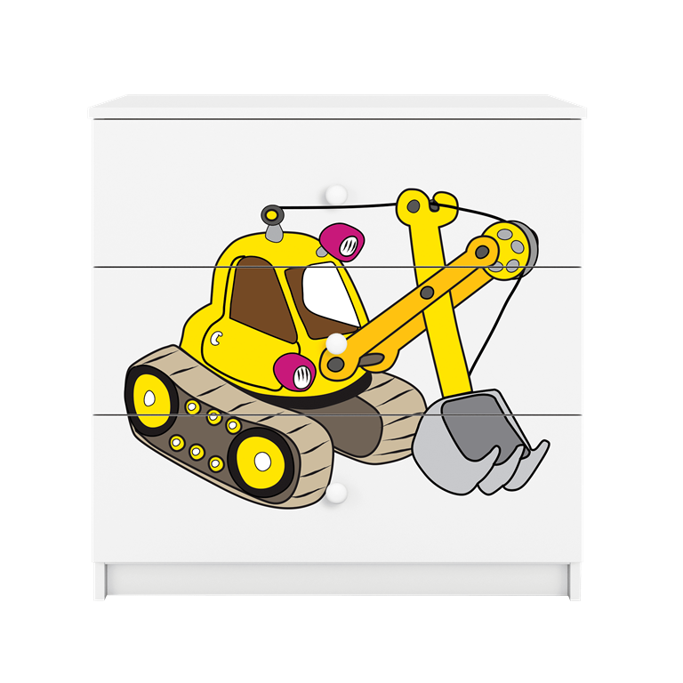 Babydreams brnekommode med gravemaskine, m. 3 skuffer - hvid laminat