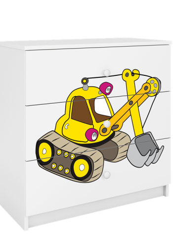 Babydreams brnekommode med gravemaskine, m. 3 skuffer - hvid laminat