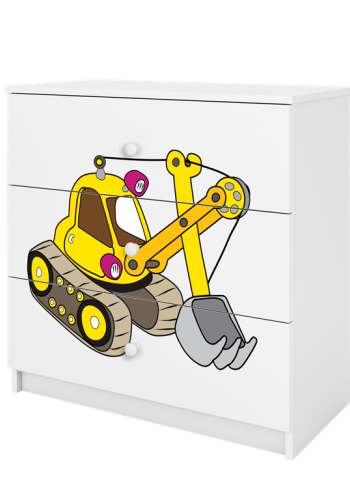 Babydreams brnekommode med gravemaskine, m. 3 skuffer - hvid laminat