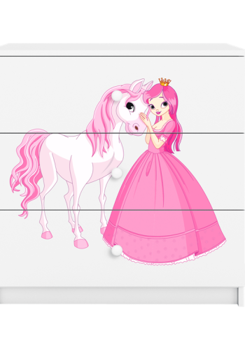 Babydreams brnekommode med prinsesse og hest, m. 3 skuffer - hvid laminat