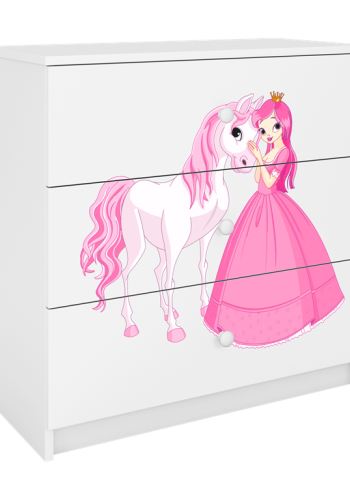 Babydreams brnekommode med prinsesse og hest, m. 3 skuffer - hvid laminat