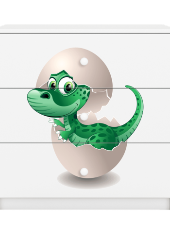 Babydreams brnekommode med lille dino, m. 3 skuffer - hvid laminat