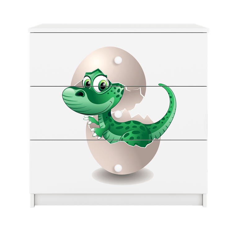 Babydreams brnekommode med lille dino, m. 3 skuffer - hvid laminat