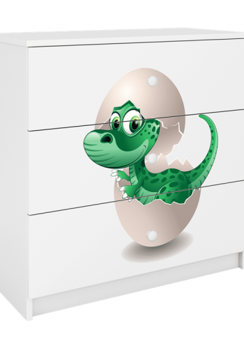 Babydreams brnekommode med lille dino, m. 3 skuffer - hvid laminat