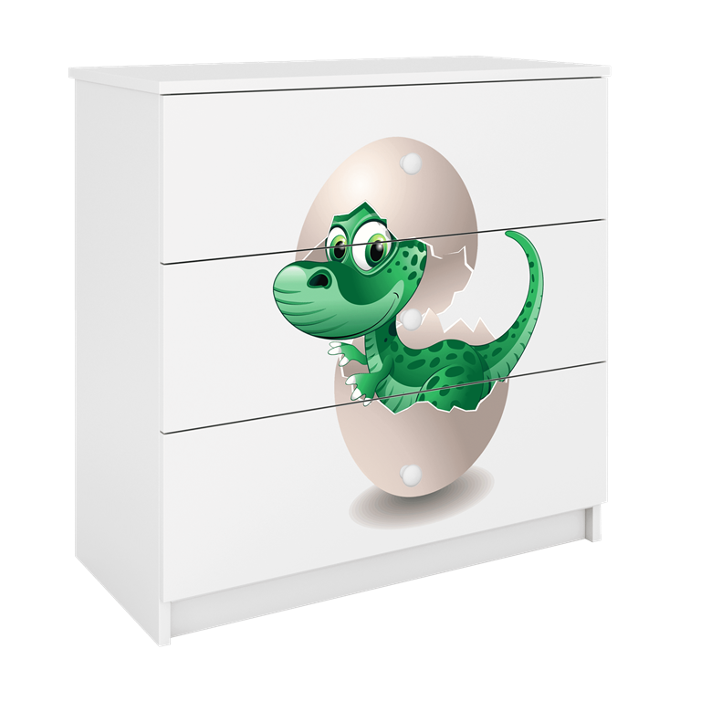 Babydreams brnekommode med lille dino, m. 3 skuffer - hvid laminat
