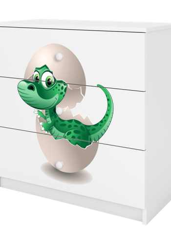 Babydreams brnekommode med lille dino, m. 3 skuffer - hvid laminat