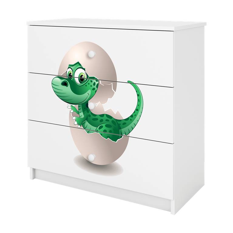 Babydreams brnekommode med lille dino, m. 3 skuffer - hvid laminat