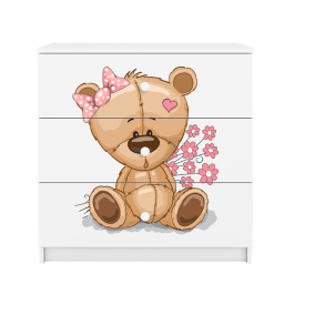 Babydreams brnekommode med bamse med blomster, m. 3 skuffer - hvid laminat