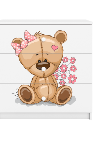 Babydreams brnekommode med bamse med blomster, m. 3 skuffer - hvid laminat