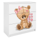Babydreams brnekommode med bamse med blomster, m. 3 skuffer - hvid laminat