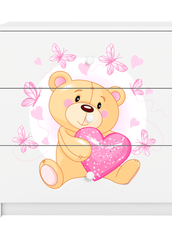 Babydreams brnekommode med bamse med sommerfugle, m. 3 skuffer - hvid laminat