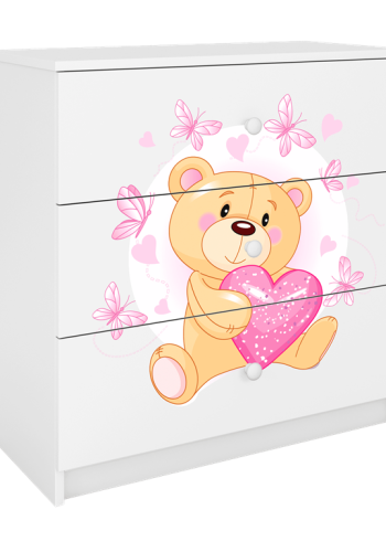 Babydreams brnekommode med bamse med sommerfugle, m. 3 skuffer - hvid laminat