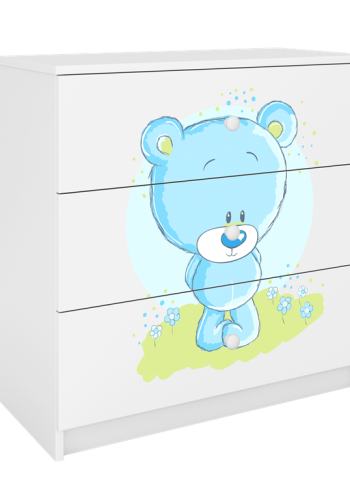 Babydreams brnekommode med bl bamse, m. 3 skuffer - hvid laminat