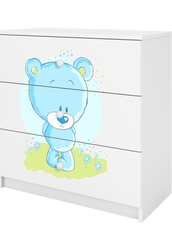 Babydreams brnekommode med bl bamse, m. 3 skuffer - hvid laminat
