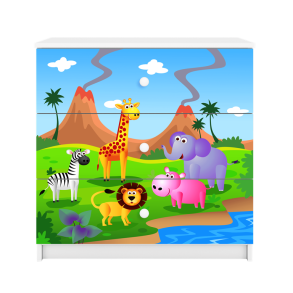 Babydreams brnekommode med safari dyr, m. 3 skuffer - hvid laminat
