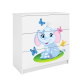 Babydreams brnekommode med elefant med sommerfugle, m. 3 skuffer - hvid laminat