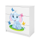 Babydreams brnekommode med elefant med sommerfugle, m. 3 skuffer - hvid laminat