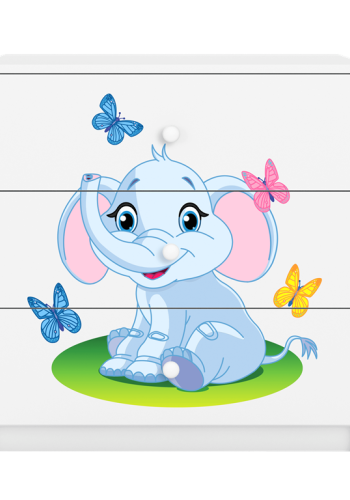 Babydreams brnekommode med elefant med sommerfugle, m. 3 skuffer - hvid laminat