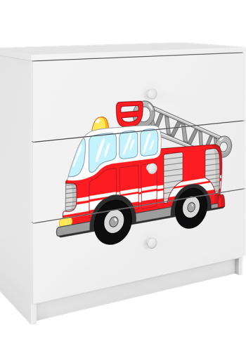 Babydreams brnekommode med brandbil, m. 3 skuffer - hvid laminat