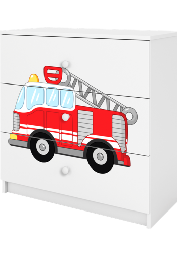 Babydreams brnekommode med brandbil, m. 3 skuffer - hvid laminat