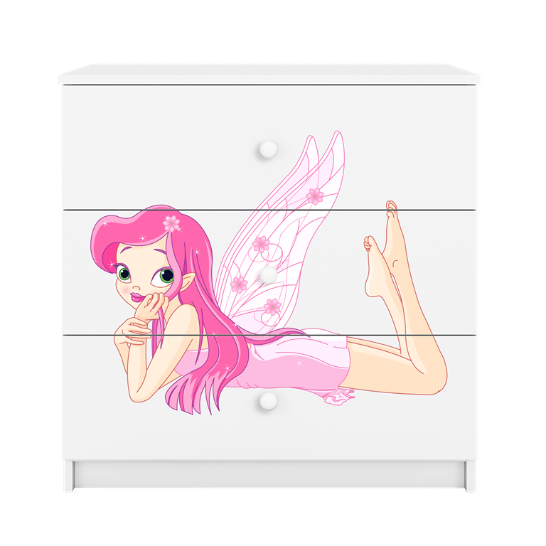 Babydreams brnekommode med fe med vinger, m. 3 skuffer - hvid laminat