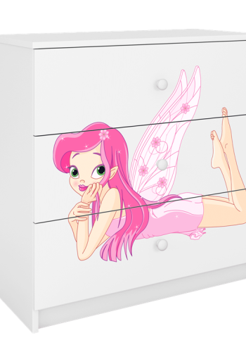 Babydreams brnekommode med fe med vinger, m. 3 skuffer - hvid laminat