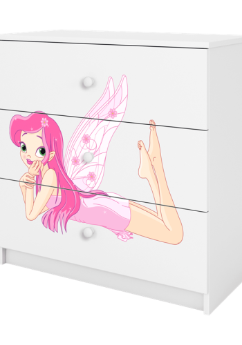 Babydreams brnekommode med fe med vinger, m. 3 skuffer - hvid laminat