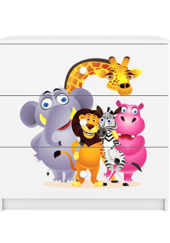 Babydreams brnekommode med Zoo dyr, m. 3 skuffer - hvid laminat