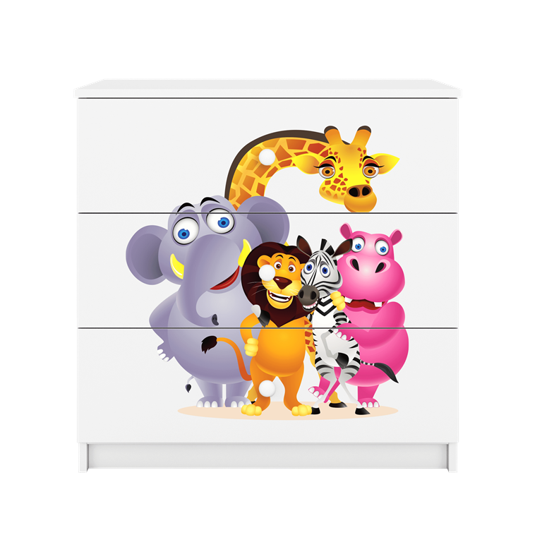Babydreams brnekommode med Zoo dyr, m. 3 skuffer - hvid laminat