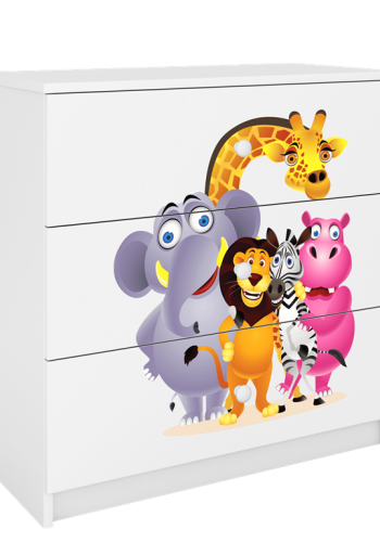 Babydreams brnekommode med Zoo dyr, m. 3 skuffer - hvid laminat