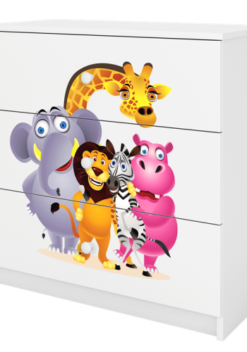 Babydreams brnekommode med Zoo dyr, m. 3 skuffer - hvid laminat